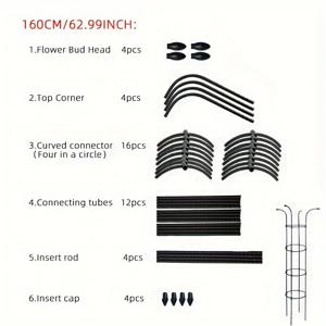 TEMU 상승 식물을 위한 1팩 가든 트렐리스, 토마토 케이지 및 서포트, 내구성 있는 플라스틱 코팅된 금속 식물 케이지, 꽃, 채소, 오이, 화분 덩굴 식물을 위한 다기능 안정적인 식물 스테이크, 3가지 높이로 제공: 100cm, 130cm, 160cm - 블랙