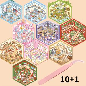 TEMU 10+1개 3D 미니어처 북 장면 스티커, 셀프 접착식 DIY 크래프트 데칼, 다색 구성, 주요 재질: 종이, 휴대전화 케이스 및 노트북용|DIY