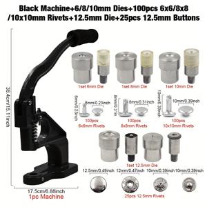 TEMU Hamoshop 금속 Leathercraft 리벳 도구 세트(12.5mm 4부분 버클, 4mm 구멍, 9.5mm 중공 프롱 및 12.5mm 재봉 단추 다이용 양면 스냅 다이 부착 장치 포함)