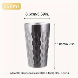 TEMU 텍스처 디자인 스테인리스 스틸 물컵 - 350ml, 7.8cm/3.07인치 높이, 12.8cm/5.04인치 직경 - 남성 및 여성용 - 주방 및 식당 사용