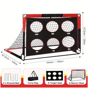 TEMU 2-in-1 휴대용 축구 골대 세트, 5x4ft - 튼튼한 420D 옥스포드 & 유리 섬유 막대, 메쉬 보관 가방 포함, 실내/외부 플레이용 쉬운 설치, 유리 섬유 막대, 네 개의 못 고정, 사격 타겟, 분리 가능