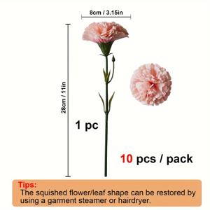 TEMU 【인기 선택】 10개 인공 카네이션 꽃, 플라스틱 인조 꽃 장식, 결혼식 및 약혼식용, 홈 데코, 테이블탑 디스플레이, 어머니의 날 - 용기 미포함