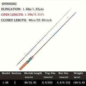 TEMU 초경량 카본 파이버 루어 낚싯대, 2단 미니어처 마코우 스피닝/캐스팅 폴, 조절 가능한 길이 1.68M-1.80m (1.84야드-1.97야드), 고감도 팁, 나무 손잡이|낚시대