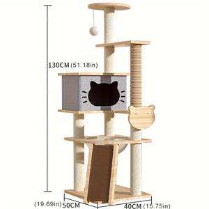 TEMU 130cm 다단계 고양이 나무 - 넓은 콘도, 대화형 장난감, 우주 캡슐, 모든 계절에 적합한 스크래칭 포스트가 있는 현대 목재 섬유판 고양이 등반 타워 - 고양이에게 이상적