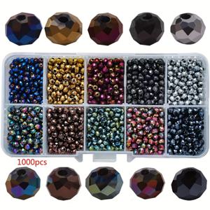 TEMU 1000pcs 우아한 중공 유리 구슬 세트, 4mm 판타지 및 만화 테마 DIY 보석 세트, 10가지 색상, 보석 만들기, 공예 및 바느질 용품용