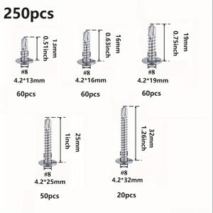 TEMU 250개 galvanized carbon steel 스크루 세트, 필립스 드라이브, 라운드 헤드, 다양한 길이 5/8