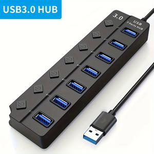 TEMU 4포트 USB 3.0 허브, 울트라 슬림 데이터 USB 허브, 2피트 연장 케이블 포함, MacBook, iMac, Surface Pro, XPS, PC, 플래시 드라이브, 모바일 HDD용, 전원 공급 장치 미포함