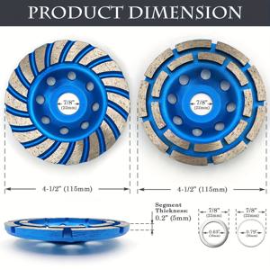 TEMU 2개 세트 귀중석 콘크리트 그라인딩 컵 타이어 115mm 4-1/2인치 (더블 로우 + 터보 로우 세그먼트), 앵글 그라인더용 7/8인치 아버에 적합, 콘크리트 석조 대리석 그라니트 벽돌 성형 및 청소용