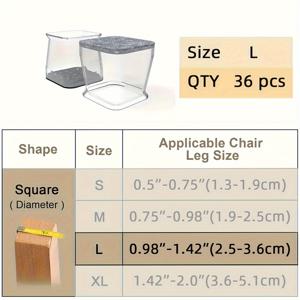 TEMU 36pcs 스퀘어 의자 다리 바닥 보호대, 하드우드 바닥용 직사각형 가구 패드, 의자 다리용 가구 슬라이더, 실리콘 다리 캡 커버|좌식의자