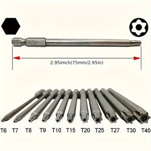 TEMU 11개 75mm 자석 토크스 드라이버 비트 세트 - 1/4 육각 스크류 드라이버 비트 확장 어댑터 보안 헤드 토크스 스타 육각 스플라인 비트 포함, 쉬운 체결을 위한