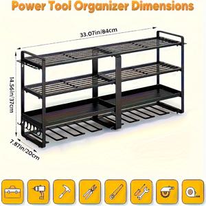 TEMU 대형 4단 벽걸이 전동 공구 정리대 - 추가 측면 슬롯 및 후크가 있는 확장 드릴 거치대, 차고 및 작업장 보관용|정리함