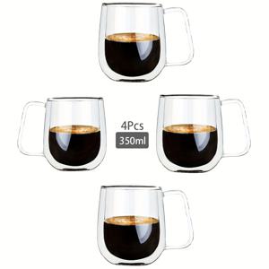 TEMU 4pcs, 유리 커피 머그잔, 350ml 이중 벽 에스프레소 커피 컵, 단열 워터 컵, 여름 겨울 Drinkware, 생일 선물|커피