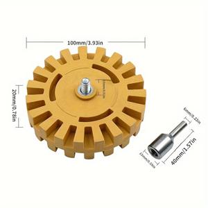 TEMU 【인기 선택】 1개 데칼 및 접착제 제거 도구, 기어 디자인 고무 지우개 휠, 자동차, RV, 보트 및 트럭의 핀스트라이프, 줄무늬, 스티커, 테이프 및 그래픽 제거, 직경 4인치 드릴 어댑터 포함