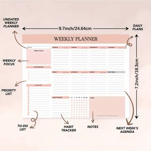 TEMU 쉬운 찢김 주간 플래너 패드 - 52장의 할 일 목록 노트패드, 가정, 사무실 및 학교 정리용