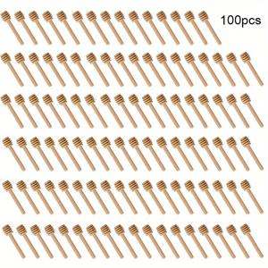 TEMU 100pcs 미니 나무 꿀 숟가락, 꿀 긴 손잡이 나무, 꿀병 용품, 밀크티 혼합 스틱, 디저트 도구, 주방 가제트