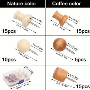 TEMU 80개 목재 푸시핀 클립, 내구성 있는 목재 푸시핀, 장식용 핀, 코르크 보드용 푸시핀, 게시판 장식, 사진, 메시지 스트립, 포스터용 갈색 커피 색상
