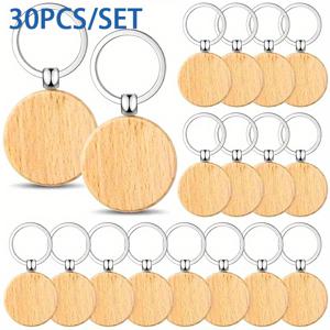 TEMU 30pcs 목걸이 블랭크 세트 - DIY 라운드 목제 열쇠고리, 공예, 자동차 열쇠, 배낭 태그, 애완 동물 액세서리 및 축제 장식품을 위한 사용자 지정 열쇠고리 만들기 키트.|키링|키링부자재