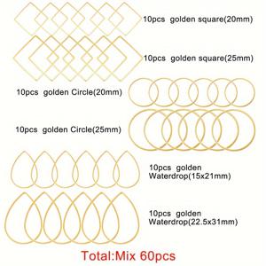 TEMU 60개 구리 귀걸이 만들기 키트 - DIY 주얼리 제작용 사각, 원형 & 물방울 후프 다양한 사이즈, 후프 찾기, 커넥터 포함