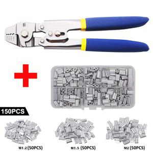 TEMU 1 세트 와이어 로프 압착 낚시 스웨이징 도구, 케이블 압착 최대 2.2mm, 알루미늄 튜브 더블 바렐 페룰 루프 슬리브