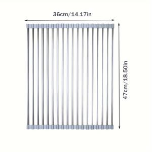 TEMU 18/15 파이프용 47cm 확장형 스테인리스 스틸 물받이 랙, 야채와 과일 물빼기에 사용할 수 있는 접이식 싱크대 랙 매트, 식탁용 단열 매트, 2가지 색상 스타일로 제공되는 주방 용품 및 도구.