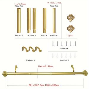 TEMU 1개1인치 접이식 금속 단봉 커튼 막대, 길이 48인치, 84인치, 120인치 선택 사항, 침실, 회의실, 욕실, 중앙 회의실, 가정 장식, 투명한 금색 장식 헤드 커튼 막대와 함께 사용할 수 있습니다.|커튼봉