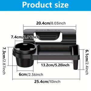TEMU 컵 거치대 및 휴대폰 슬롯이 있는 다기능 자동차 정리함 - 튼튼한 블랙 플라스틱, 공간 절약 디자인, 대부분의 차량에 적합, 음료, 음식, 스마트폰 보관에 이상적, 자동차용 휴대폰 거치대