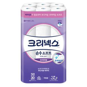 크리넥스 순수소프트 프리미엄 3겹 25M 30롤 1팩