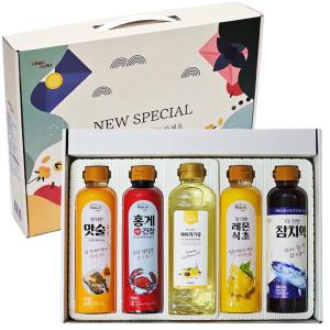 [홈히어로] 스페셜5종 명절 선물세트 홍게간장 참치액 레몬식초 맛술 (500ml) 해바라기유(410ml)