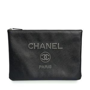 [중고명품] 블랙 CHANEL 로고 라지 클러치 110