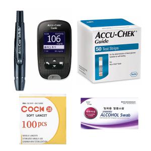 로슈 아큐첵 가이드 Accu-Chek Guide 혈당측정기 풀세트(기계세트++채혈기+시험지50매+호환침110개+알콜솜100매)