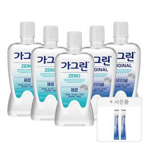 가그린 제로, 820ml, 3개 + 오리지널, 820ml, 2개 + 증정 ( 스탠다드 칫솔, 1p, 2개 )