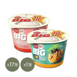 [CJ제일제당][1등 컵밥] 햇반 컵반 BIG 김치날치알밥 263g x17개+스팸마요덮밥 307g x1개