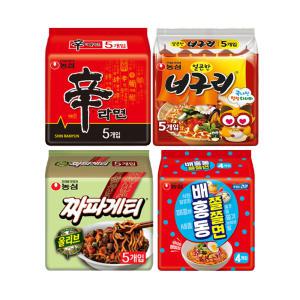 농심 신라면, 120g, 5입(멀티), 1개 + 얼큰한너구리, 120g, 5입, 1개 + 올리브 짜파게티, 140g, 5입(멀티), 1개 + 배홍동쫄쫄면, 129g, 4입, 1개