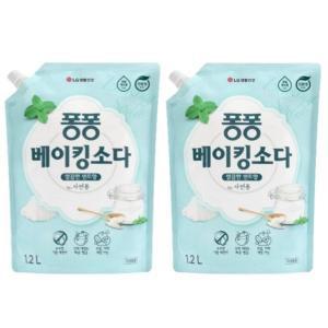 [기타]퐁퐁 주방세제 베이킹소다 리필 1200ml, 2개 깔끔한 민트향