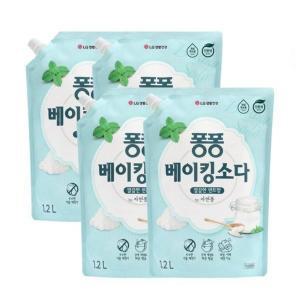 [기타]퐁퐁 주방세제 베이킹소다 리필 1200ml, 4개 깔끔한 민트향