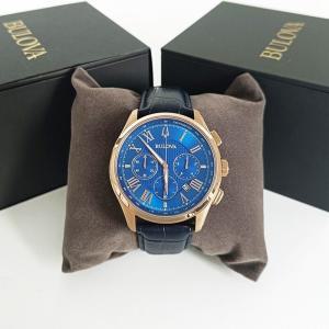 Bulova Wilton 클래식 Men 블루 다이얼 97B170 쿼츠 크로노그랩 시계 [세금포함] [정품] 46.5mm 명품시계