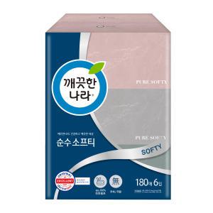 깨끗한나라 소프티 미용티슈 180매x6개입 1팩 각티슈 화장지 휴지