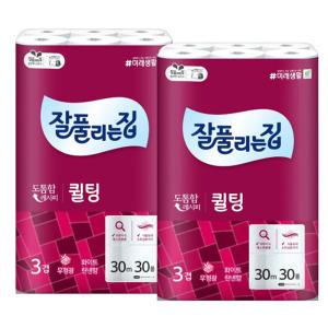 잘풀리는집 더도톰한 퀼팅 3겹 30M 30롤 2팩