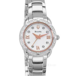 Bulova BULOVA 여성용 24 다이아몬드s 드레스 시계 [세금포함] [정품], 화이트  장미 골드 다이얼, 실버