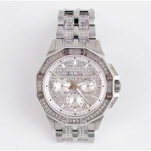 Bulova 96C134 Octava 실버 크리스탈 손목 크로노그랩 Men 시계 [세금포함] [정품] 41.5mm 명품시계 패션시