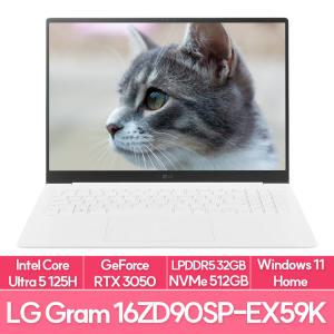 LG전자 그램 프로16 16ZD90SP-EX59K 인텔 울트라5 RTX3050탑재 램32G NVMe512G WIN11 대학생 노트북 추천 EU