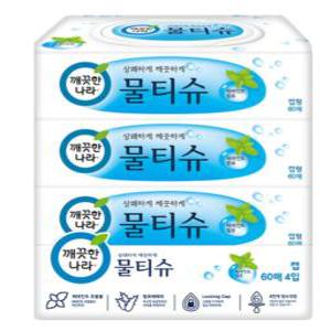 깨끗한나라 페퍼민트  블루 물티슈 캡형 60매 4입 1팩(리뉴얼 신상품 60매+6매 )