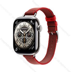 Apple Watch Hermes 10 42mm 실버 티타늄 케이스(루즈 그르나/베흐미용) Twill Jump Attelage 싱글 투어