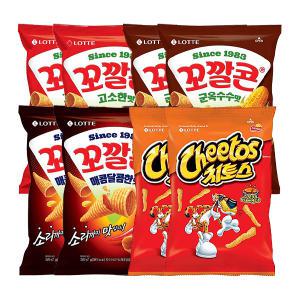 롯데웰푸드 꼬깔콘, 67g 고소한맛, 2개 + 군옥수수맛, 2개 + 매콤달콤, 2개 + 치토스 바비큐, 82g, 2개