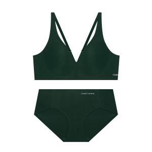 [매장정품] 코데즈컴바인 CODES COMBINE INNERWEAR 데일리 후크형 심리스 노와이어 브라 팬티 세트_딥그린