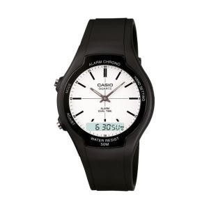 Casio Men AW90H-7EV 블랙 복고풍 쿼츠 시계 [세금포함] [정품] 아날로그 and 디지털 화이트 다이얼 명품시