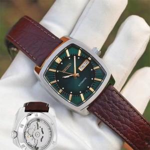 Seiko 세이코 [세금포함] [정품] RECRAFT 자동 그린 다이얼 브라운 Brown 가죽 Men 시계 SNKP27 손목시계