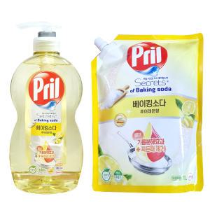 프릴 주방세제 700ml + 1000ml 베이킹소다 퓨어레몬 리필 설거지 1종세제