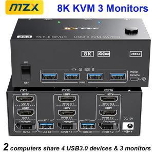 MZX 8K KVM 스위치 Tripe 3 모니터, USB 허브 도킹 스테이션, HDMI 호환 DP 선택기, 2 공유 키보드 프린터