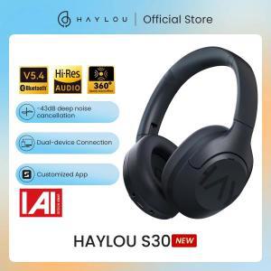 HAYLOU S30 무선 블루투스 5.4 헤드폰, 43dB 적응형 노이즈 캔슬링 40mm 드라이버, 80H 재생 시간 이어폰